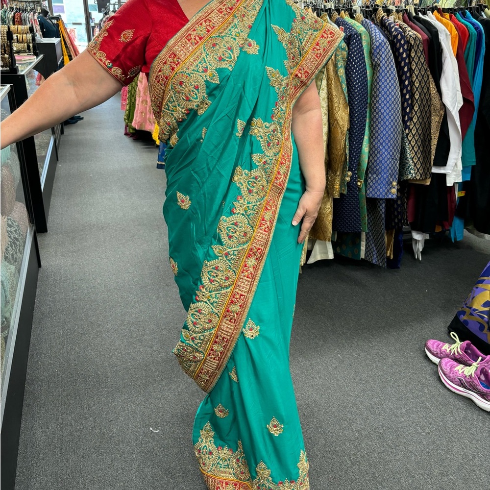 Elegant Teal and Red Lehenga